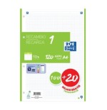 Oxford recambio classic 1 color 100h + 20h gratis a4 90gr 5x5mm 4/taladros banda verde