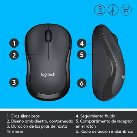 Logitech raton m220 silent inalambrico negro 910-004878