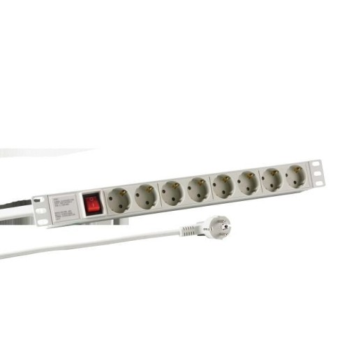 Regleta de enchufes efb 19" 1u 8xcee 7/3 con interruptor, aluminio, gris