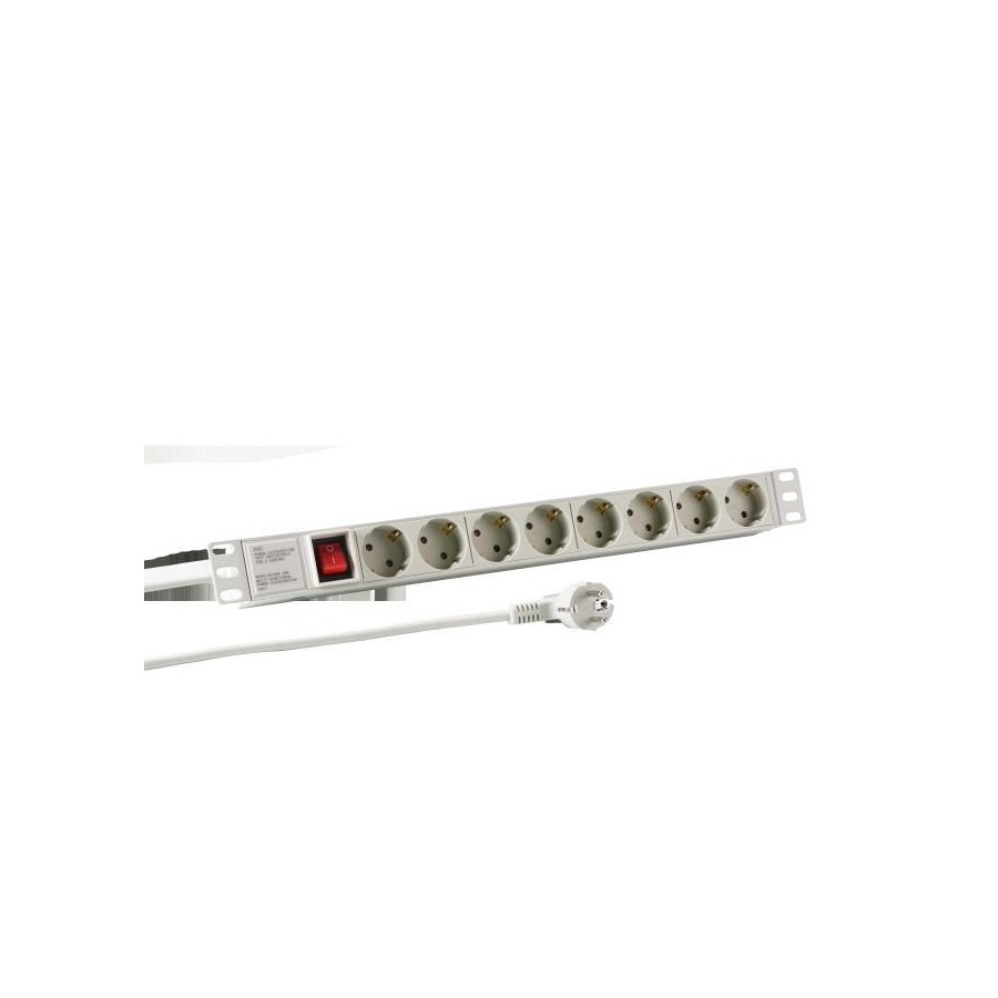 Regleta de enchufes efb 19" 1u 8xcee 7/3 con interruptor, aluminio, gris