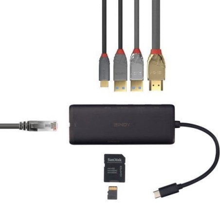 Lindy 43358 base para portátil y replicador de puertos alámbrico usb 3.2 gen 1 (3.1 gen 1) type-c negro