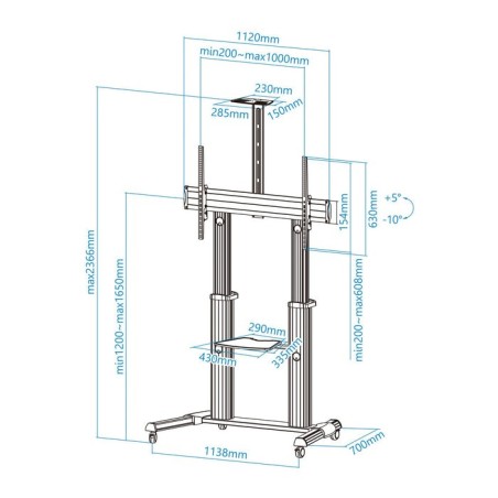 Tooq soporte suelo ruedas aluminio 60-100 - plata