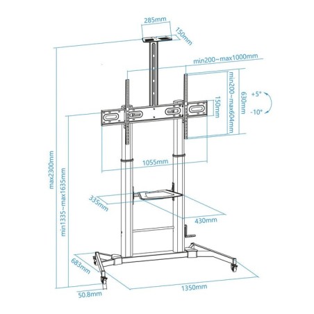 Tooq soporte suelo ruedas regulable 60-100 - negro