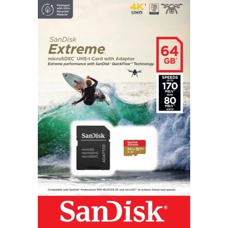 Sandisk extreme microsdxc 64 gb 170/80 mb/s a2