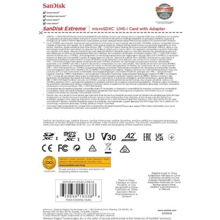 Sandisk extreme microsdxc 64 gb 170/80 mb/s a2
