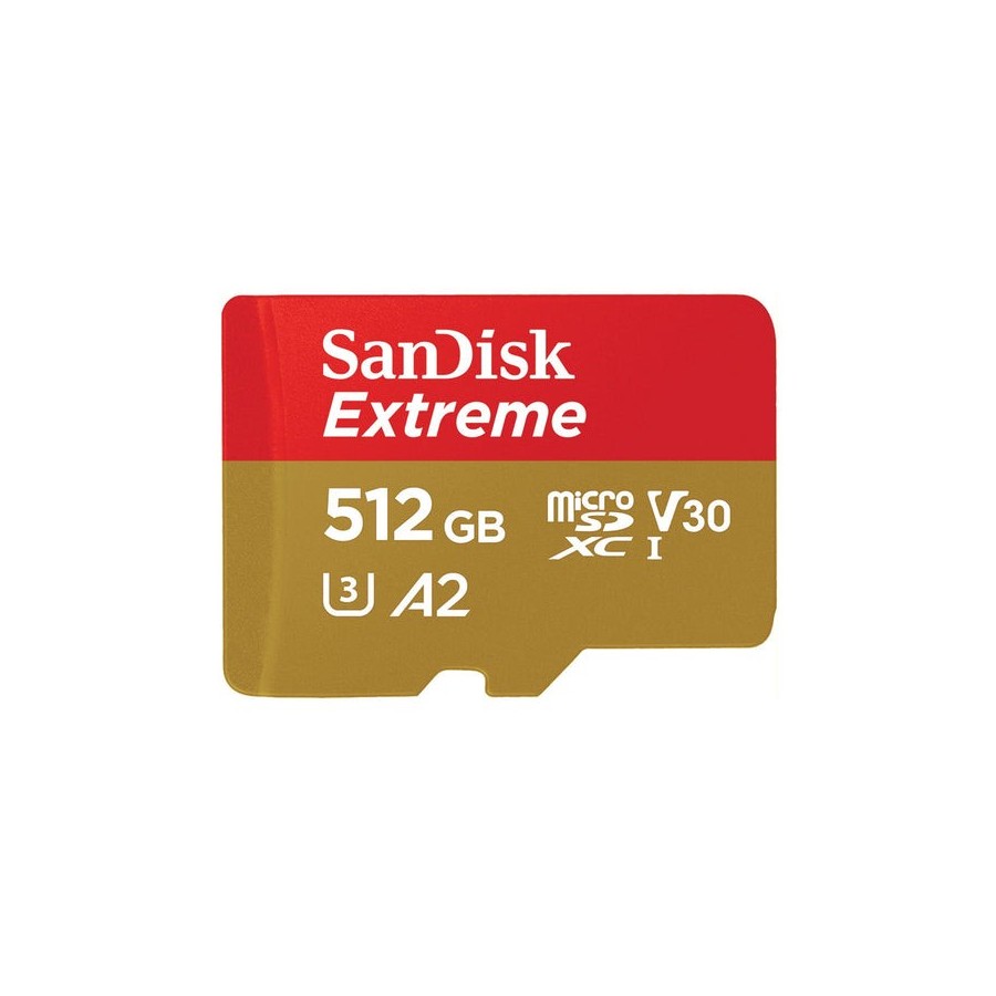 Sandisk micro sdxc extreme 512gb 190/130 mb/s a2 c10 v30 uhs-i u3 sdsqxav-512g-gn6ma