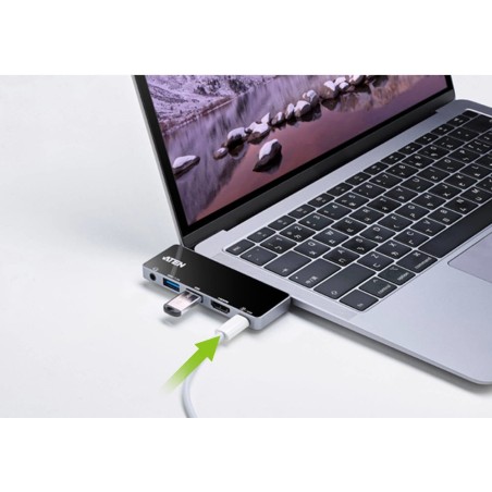 Aten uh3238 travel dock 5 usb-c con paso de alimentación