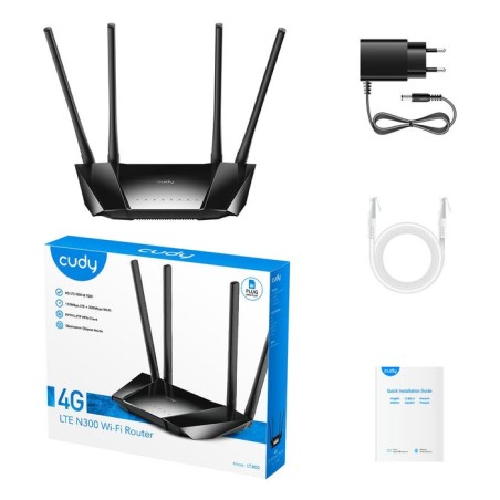 Cudy lt400 router wifi n 4g lte de 300 mbps - 1x puerto wan 10/100mbps y 3x puertos lan 10/100mbps - 4 antenas externas