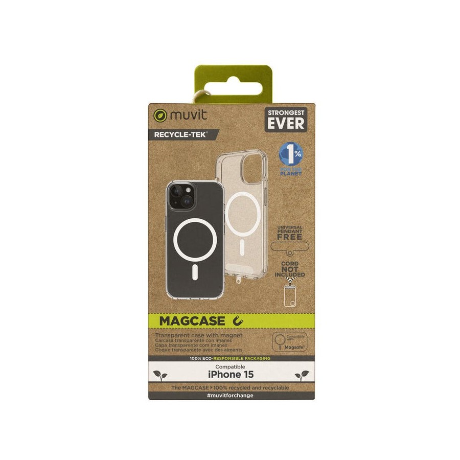 Muvit for change funda recycletek magsafe compatible con apple iphone 15 transparente