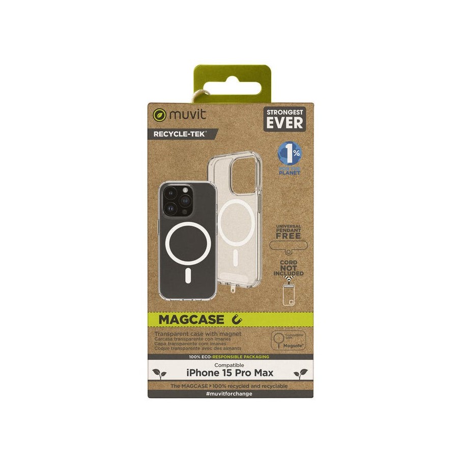 Muvit for change funda recycletek magsafe compatible con apple iphone 15 pro transparente