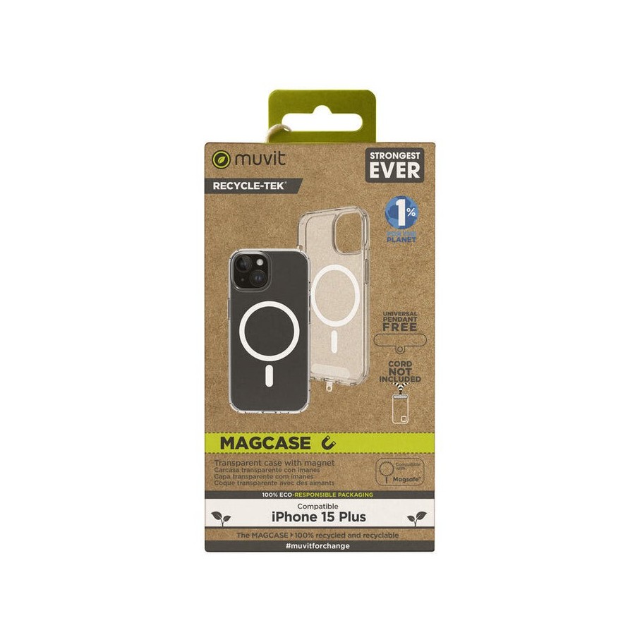 Muvit for change funda recycletek magsafe compatible con apple iphone 15 plus transparente