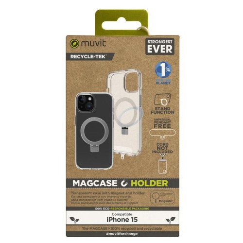 Muvit for change funda recycletek magsafe con soporte compatible con apple iphone 15 transparente