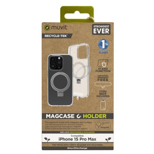 Muvit for change funda recycletek magsafe con soporte compatible con apple iphone 15 pro max transparente