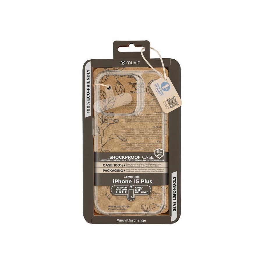 Muvit for change funda shockproof 2m compatible con apple iphone 15 plus transparente
