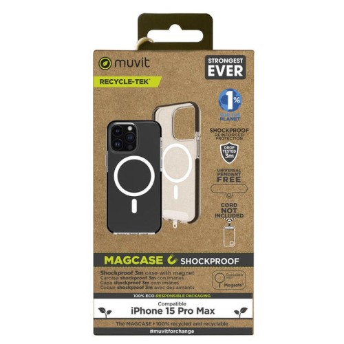 Muvit for change funda recycletek magsafe shockproof 3m compatible con apple iphone 15 pro max transparente/negra