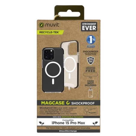 Muvit for change funda recycletek magsafe shockproof 3m compatible con apple iphone 15 pro max transparente/negra