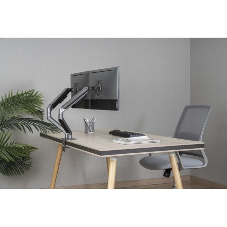 Gembird desk mounted adjustable double monitor arm space grey