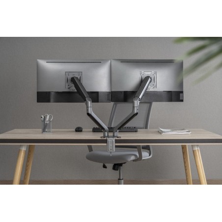 Gembird desk mounted adjustable double monitor arm space grey