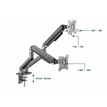 Gembird desk mounted adjustable double monitor arm space grey