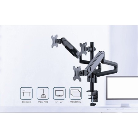 Gembird desk mounted adjustable mounting arm for 3 monitors - full-motion