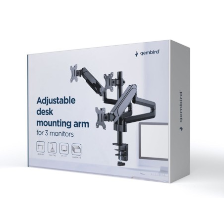 Gembird desk mounted adjustable mounting arm for 3 monitors - full-motion