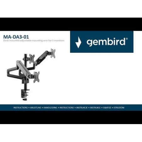 Gembird desk mounted adjustable mounting arm for 3 monitors - full-motion