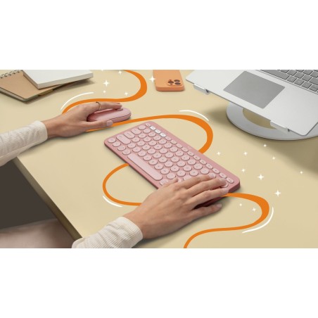 Teclado  español logitech pebble keys 2 k380s rf wireless + bluetooth qwerty rosa