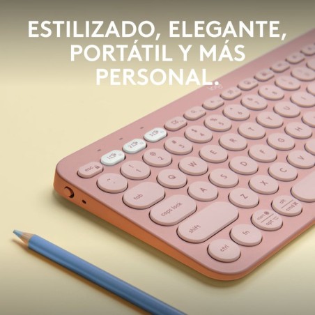 Teclado  español logitech pebble keys 2 k380s rf wireless + bluetooth qwerty rosa