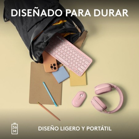 Teclado  español logitech pebble keys 2 k380s rf wireless + bluetooth qwerty rosa