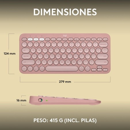 Teclado  español logitech pebble keys 2 k380s rf wireless + bluetooth qwerty rosa