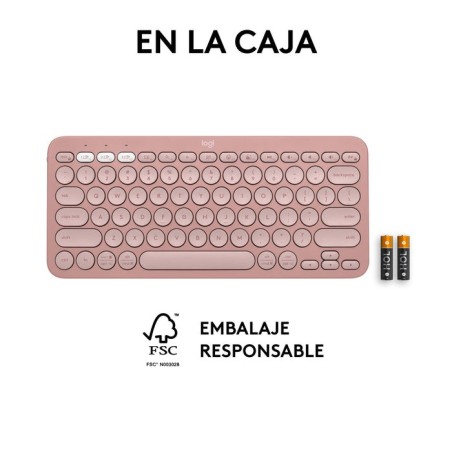 Teclado  español logitech pebble keys 2 k380s rf wireless + bluetooth qwerty rosa