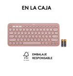 Teclado  español logitech pebble keys 2 k380s rf wireless + bluetooth qwerty rosa