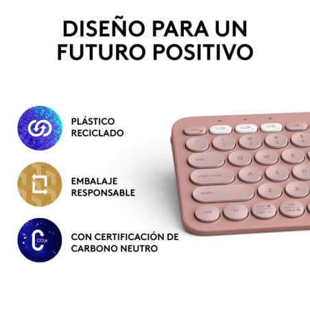Teclado  español logitech pebble keys 2 k380s rf wireless + bluetooth qwerty rosa