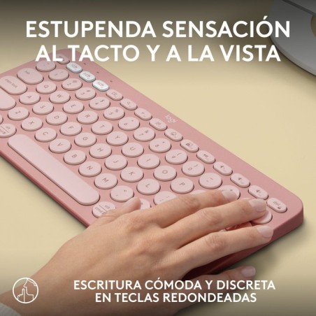 Teclado  español logitech pebble keys 2 k380s rf wireless + bluetooth qwerty rosa
