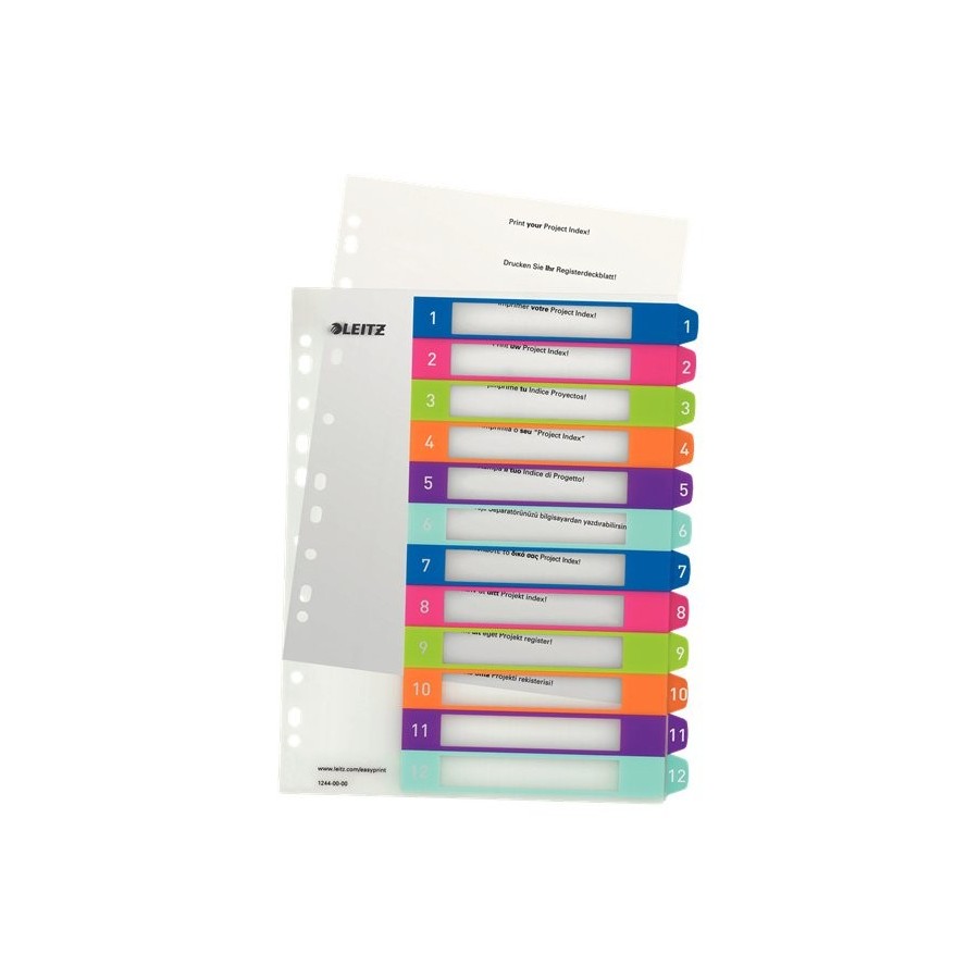 Leitz wow indice de plastico imprimible multicolor 12 pestañas - multitaladro - formato a4 - color translucido