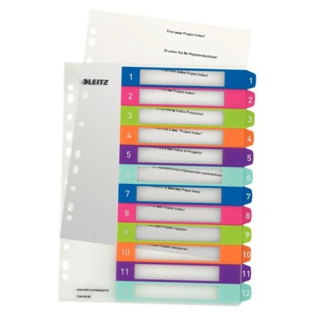 Leitz wow indice de plastico imprimible multicolor 12 pestañas - multitaladro - formato a4 - color translucido