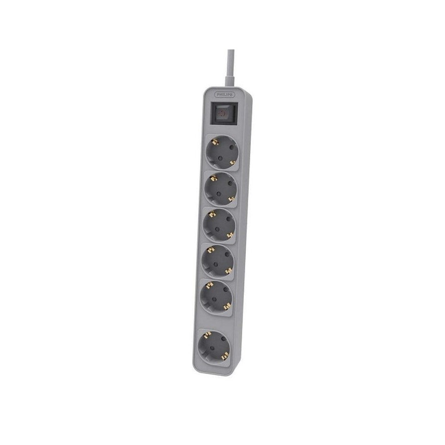 Regleta con interruptor philips chp2164g 10 6 tomas de corriente cable 1.5m gris