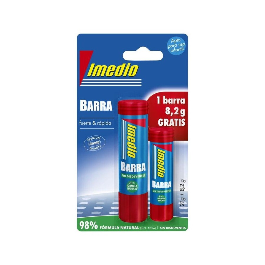 Imedio pack de 2 barras de pegamento 1x 21grs + 1x 8.2grs - sin disolventes - lavable - apto para uso escolar