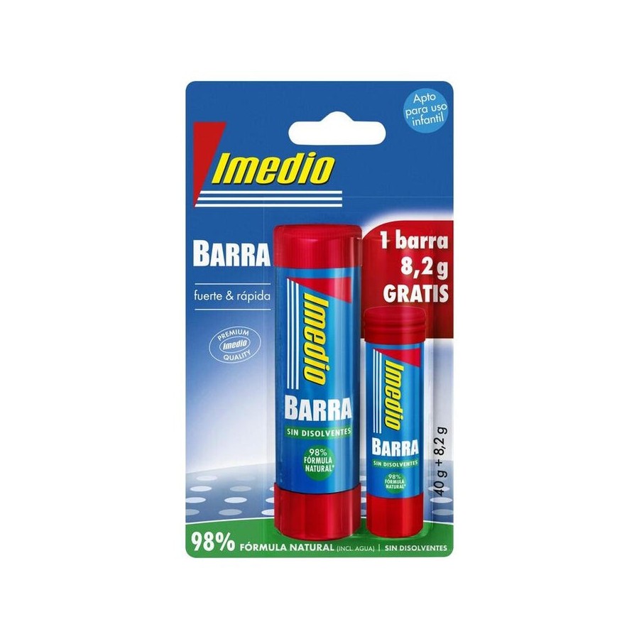 Imedio pack de 2 barras de pegamento de 1x 40grs + 1x 8.2grs - sin disolventes - lavable - apto para uso escolar