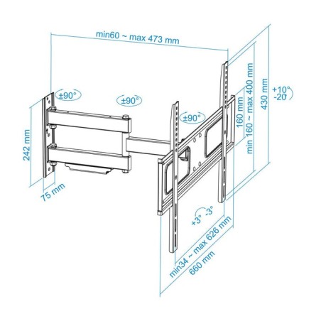 Tooq soporte de pared con brazo articulado para tv de 37"-70" - giratorio e inclinable - peso max 50kg - vesa 600x400mm