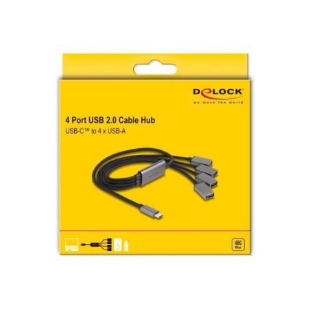 Delock 64210 hub 4-port usb  2.0 cable usb-c 60cm
