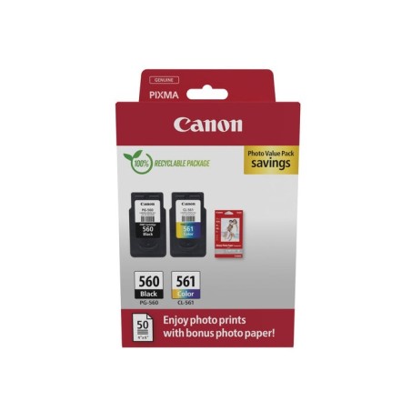 Canon pg-560/cl-561 pack de 2 cartuchos de tinta originales + papel fotografico brillante gp-501 - 3713c008