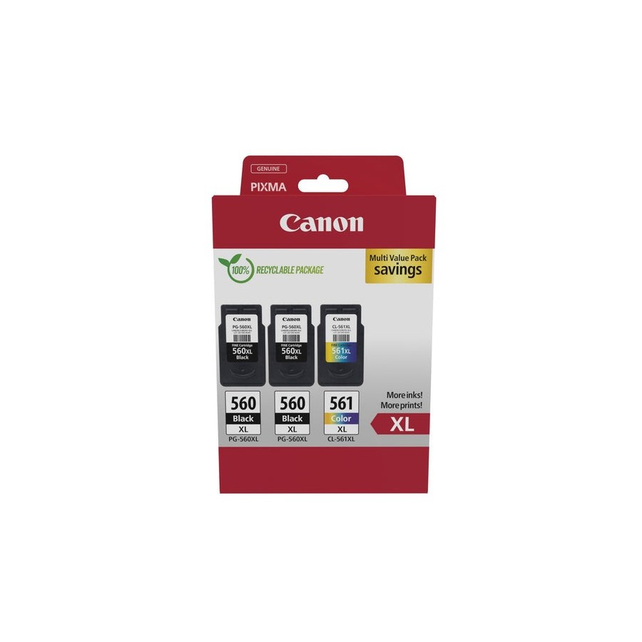 Canon pg-560xl/cl-561xl pack de 3 cartuchos de tinta originales - 3712c009