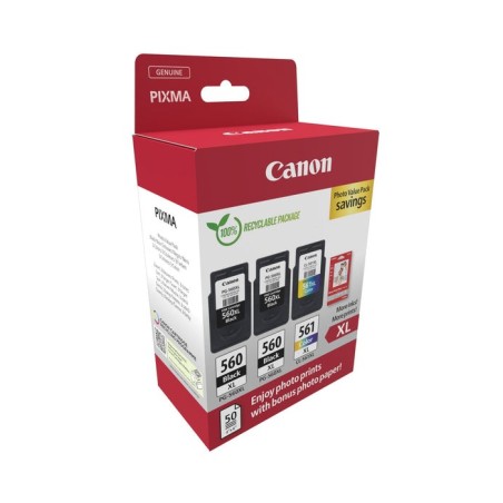 Canon pg-560xl/cl-561xl pack de 3 cartuchos de tinta originales + papel fotografico brillante gp-501 - 3712c012