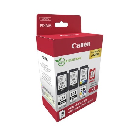 Canon pg-545xl/cl-546xl multipack de 3 cartuchos de tinta originales + 50 hojas de papel fotografico - 8286b015
