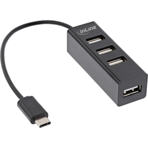 Inline® usb 2.0, 4-port hub, usb-c macho a 4x usb-a female, black, 15cm, slim design