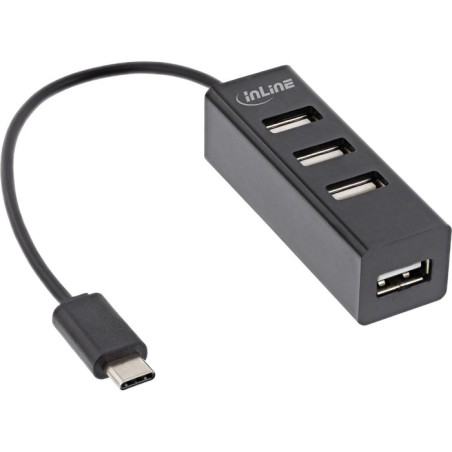 Inline® usb 2.0, 4-port hub, usb-c macho a 4x usb-a female, black, 15cm, slim design