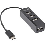 Inline® usb 2.0, 4-port hub, usb-c macho a 4x usb-a female, black, 15cm, slim design