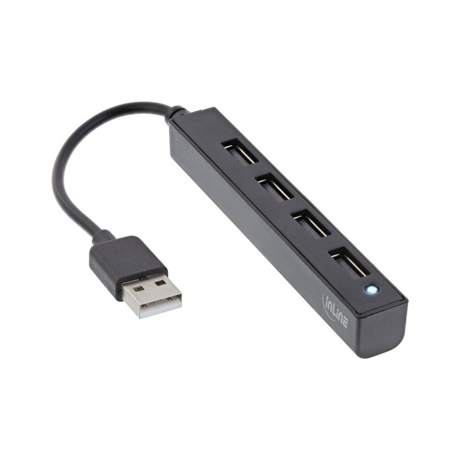 Inline® usb 2.0 hub, 4 port, usb-a macho a 4x usb-a female, black, 15cm, slim design