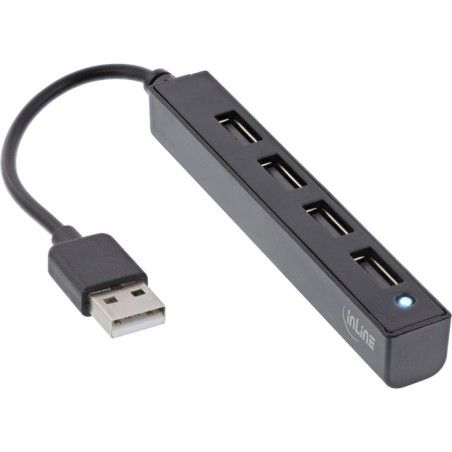 Inline® usb 2.0 hub, 4 port, usb-a macho a 4x usb-a female, black, 15cm, slim design